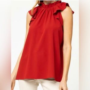 NWT Entro rust ruffle neck sleeveless top Lg